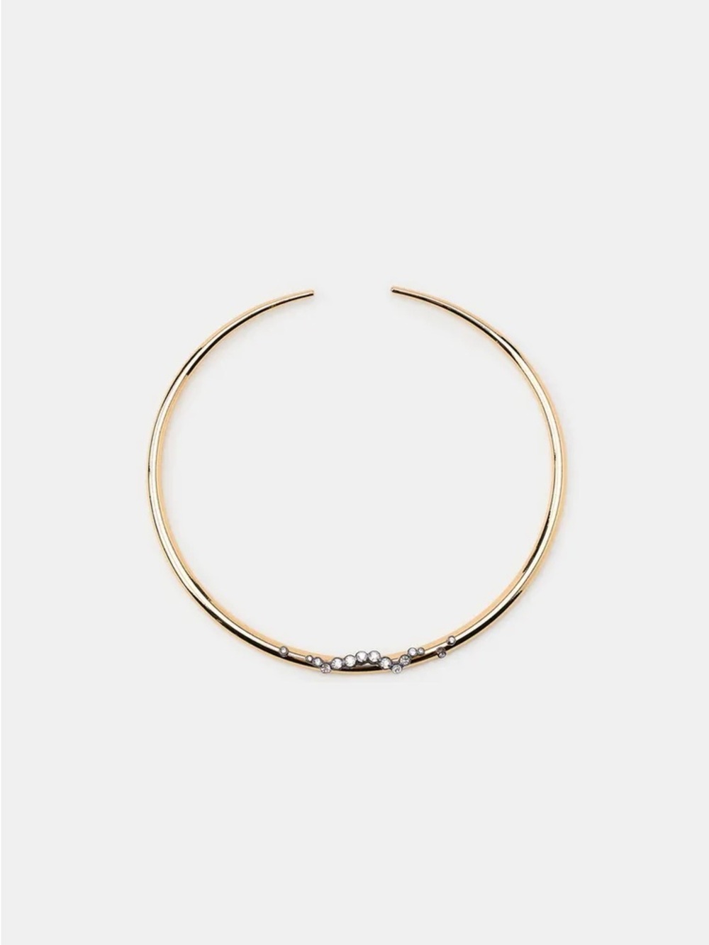 Gold Plated Flexible Omega Collar Necklace with Crystal Accents